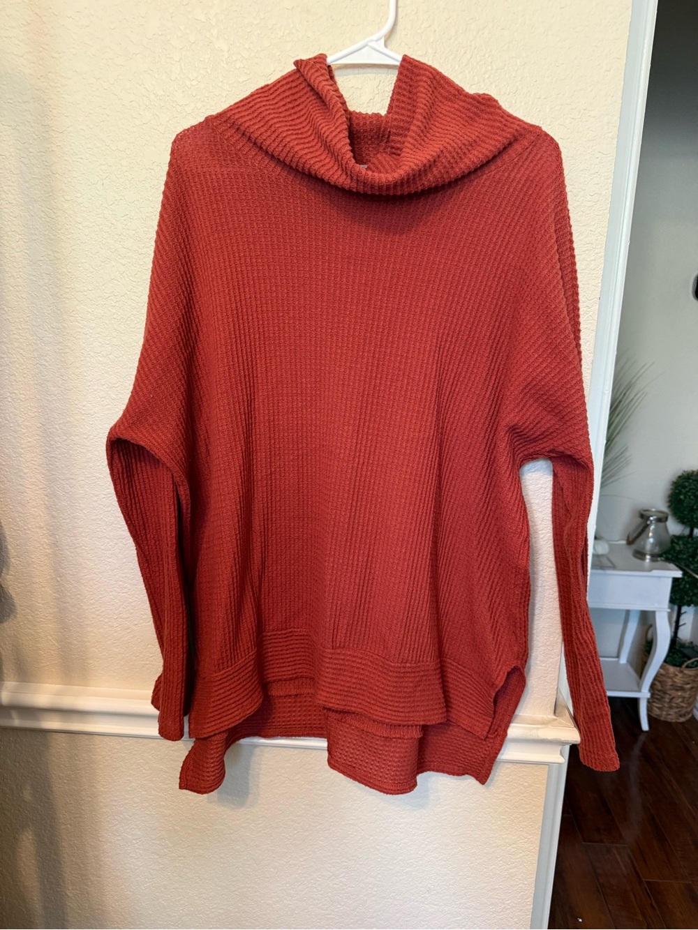 Women's Rust Red Cozy Cowl Neck Sweater white birch Large